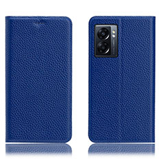 Leather Case Stands Flip Cover Holder H02P for OnePlus Nord N300 5G Blue