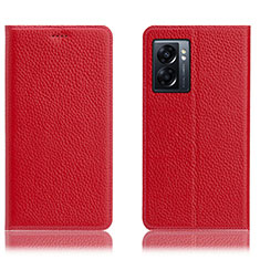 Leather Case Stands Flip Cover Holder H02P for OnePlus Nord N300 5G Red