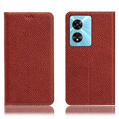 Leather Case Stands Flip Cover Holder H02P for Oppo A1 5G Brown