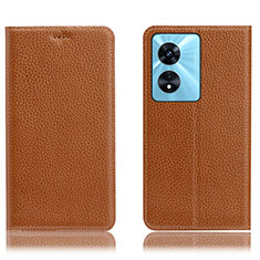 Leather Case Stands Flip Cover Holder H02P for Oppo A1 Pro 5G Light Brown
