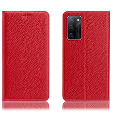 Leather Case Stands Flip Cover Holder H02P for Oppo A55S 5G Red