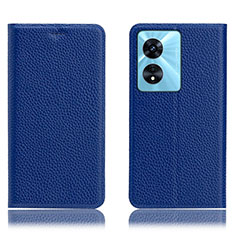 Leather Case Stands Flip Cover Holder H02P for Oppo A58x 5G Blue