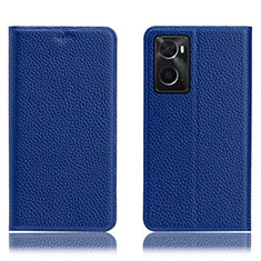Leather Case Stands Flip Cover Holder H02P for Oppo A76 Blue