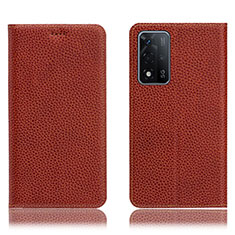 Leather Case Stands Flip Cover Holder H02P for Oppo A93s 5G Brown