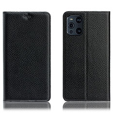 Leather Case Stands Flip Cover Holder H02P for Oppo Find X3 5G Black