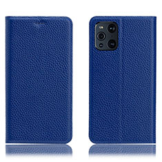 Leather Case Stands Flip Cover Holder H02P for Oppo Find X3 5G Blue