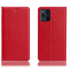 Leather Case Stands Flip Cover Holder H02P for Oppo Find X3 5G Red