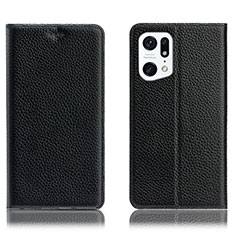 Leather Case Stands Flip Cover Holder H02P for Oppo Find X5 5G Black
