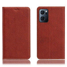 Leather Case Stands Flip Cover Holder H02P for Oppo Find X5 Lite 5G Brown