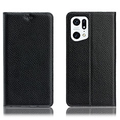 Leather Case Stands Flip Cover Holder H02P for Oppo Find X5 Pro 5G Black