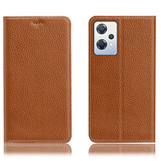 Leather Case Stands Flip Cover Holder H02P for Oppo K10X 5G Light Brown