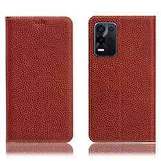 Leather Case Stands Flip Cover Holder H02P for Oppo K9X 5G Brown