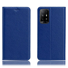 Leather Case Stands Flip Cover Holder H02P for Oppo Reno5 Z 5G Blue