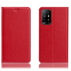 Leather Case Stands Flip Cover Holder H02P for Oppo Reno5 Z 5G Red