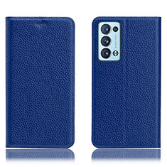Leather Case Stands Flip Cover Holder H02P for Oppo Reno6 Pro+ Plus 5G Blue