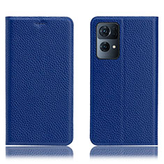 Leather Case Stands Flip Cover Holder H02P for Oppo Reno7 Pro 5G Blue