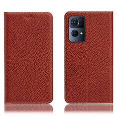 Leather Case Stands Flip Cover Holder H02P for Oppo Reno7 Pro 5G Brown