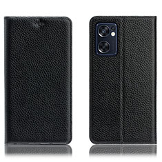 Leather Case Stands Flip Cover Holder H02P for Oppo Reno7 SE 5G Black