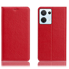 Leather Case Stands Flip Cover Holder H02P for Oppo Reno8 5G Red