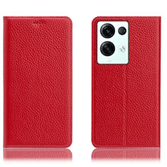 Leather Case Stands Flip Cover Holder H02P for Oppo Reno8 Pro+ Plus 5G Red