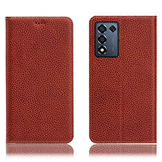 Leather Case Stands Flip Cover Holder H02P for Realme 9 SE 5G Brown