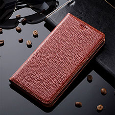 Leather Case Stands Flip Cover Holder H02P for Samsung Galaxy A91 Brown