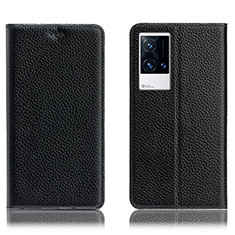 Leather Case Stands Flip Cover Holder H02P for Vivo iQOO 8 Pro 5G Black