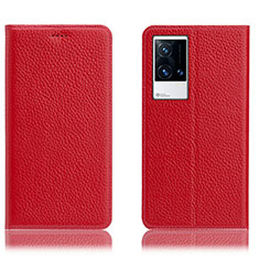 Leather Case Stands Flip Cover Holder H02P for Vivo iQOO 8 Pro 5G Red