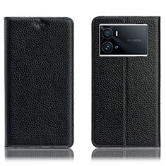 Leather Case Stands Flip Cover Holder H02P for Vivo iQOO 9 5G Black