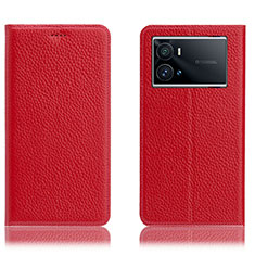 Leather Case Stands Flip Cover Holder H02P for Vivo iQOO 9 5G Red