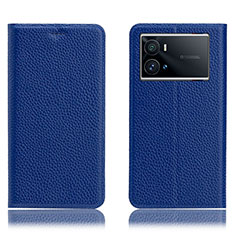 Leather Case Stands Flip Cover Holder H02P for Vivo iQOO 9 Pro 5G Blue