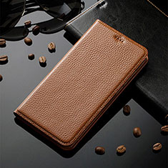 Leather Case Stands Flip Cover Holder H02P for Vivo Y21 Light Brown
