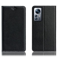 Leather Case Stands Flip Cover Holder H02P for Xiaomi Mi 12 Lite 5G Black