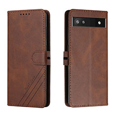 Leather Case Stands Flip Cover Holder H02X for Google Pixel 6a 5G Brown