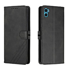 Leather Case Stands Flip Cover Holder H02X for Motorola Moto E22S Black