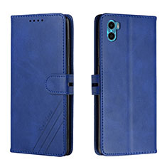 Leather Case Stands Flip Cover Holder H02X for Motorola Moto E22S Blue