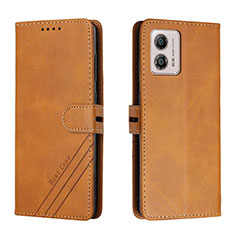Leather Case Stands Flip Cover Holder H02X for Motorola Moto G53 5G Light Brown