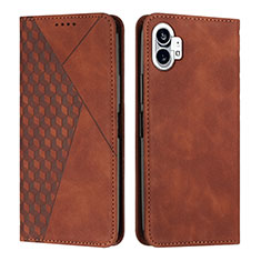 Leather Case Stands Flip Cover Holder H02X for Nothing Phone 1 Brown