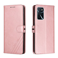 Leather Case Stands Flip Cover Holder H02X for Oppo A53s 5G Rose Gold