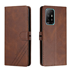 Leather Case Stands Flip Cover Holder H02X for Oppo Reno5 Z 5G Brown