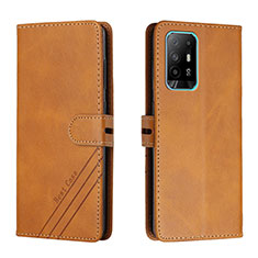 Leather Case Stands Flip Cover Holder H02X for Oppo Reno5 Z 5G Light Brown