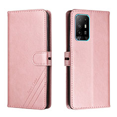 Leather Case Stands Flip Cover Holder H02X for Oppo Reno5 Z 5G Rose Gold
