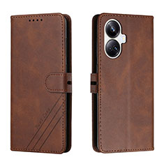 Leather Case Stands Flip Cover Holder H02X for Realme 10 Pro+ Plus 5G Brown