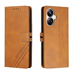 Leather Case Stands Flip Cover Holder H02X for Realme 10 Pro+ Plus 5G Light Brown