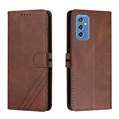 Leather Case Stands Flip Cover Holder H02X for Samsung Galaxy M52 5G Brown