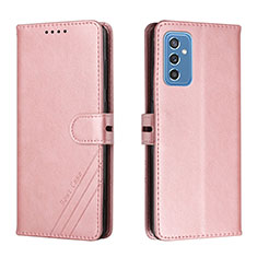 Leather Case Stands Flip Cover Holder H02X for Samsung Galaxy M52 5G Rose Gold