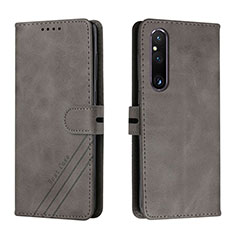 Leather Case Stands Flip Cover Holder H02X for Sony Xperia 1 V Gray