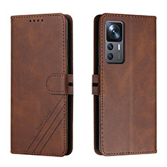 Leather Case Stands Flip Cover Holder H02X for Xiaomi Mi 12T Pro 5G Brown