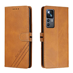 Leather Case Stands Flip Cover Holder H02X for Xiaomi Mi 12T Pro 5G Light Brown
