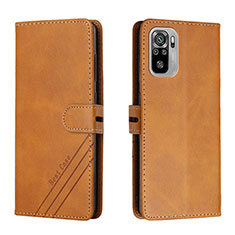 Leather Case Stands Flip Cover Holder H02X for Xiaomi Poco M5S Light Brown